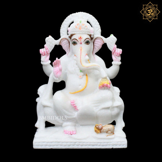 9inches Ganpati Marble Murti for Homes and Temples on Lotus