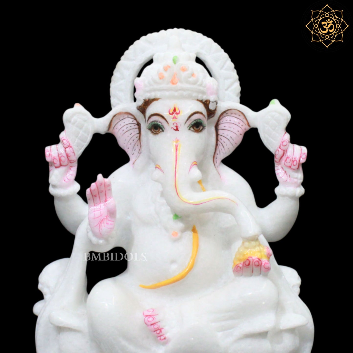 9inches Ganpati Marble Murti for Homes and Temples on Lotus
