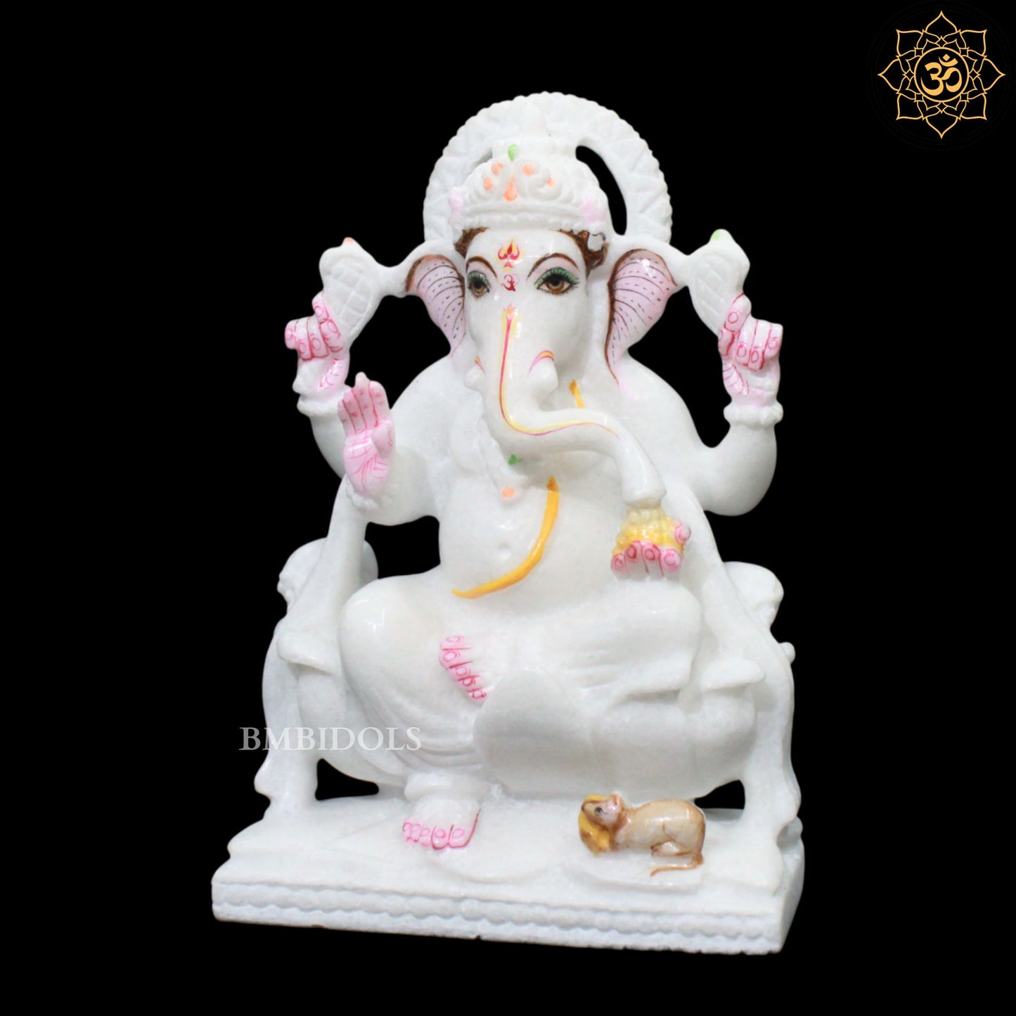 9inches Ganpati Marble Murti for Homes and Temples on Lotus