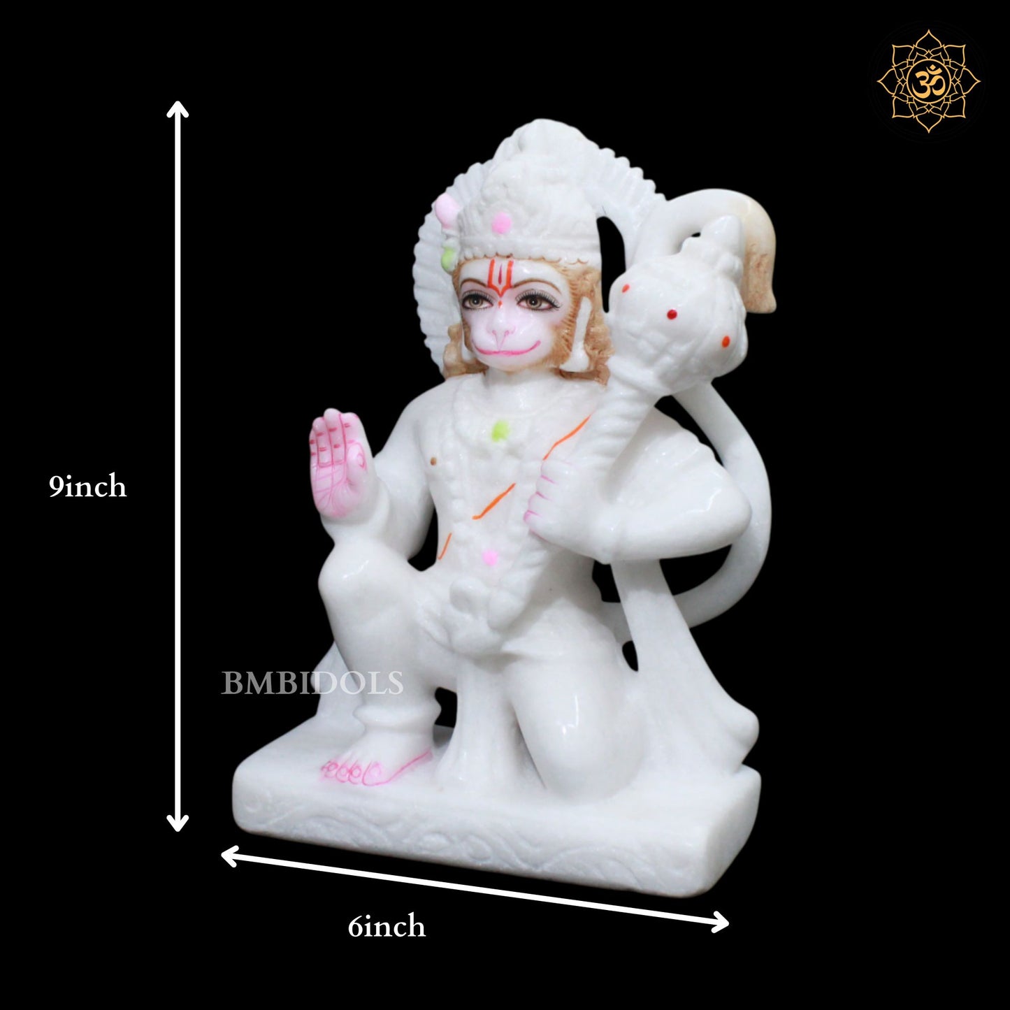 White Marble Hanuman Statue in Makrana Marble in 9inch