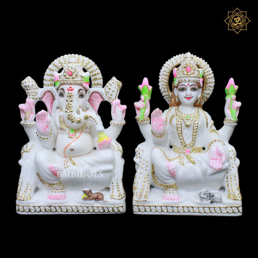 Ganesh Lakshmi Marble Murti in pure White Makrana Marble