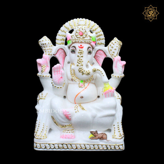 Ganesh Lakshmi Marble Murti in pure White Makrana Marble
