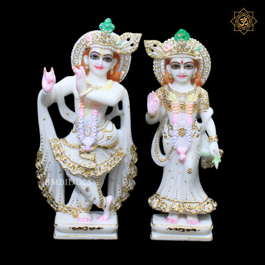 Marble Zari Radha Krishna Statue in 1feet for Ghar Mandirs