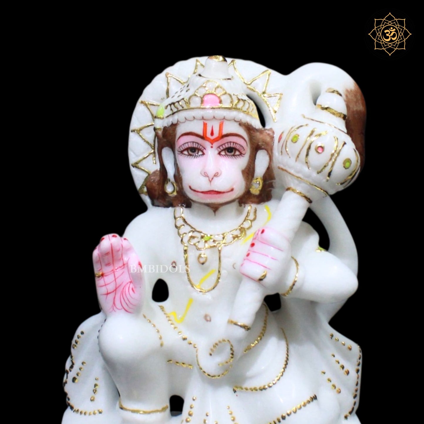 7inch Ashirwad Hanuman Murti in Makrana Marble for Ghar Mandir