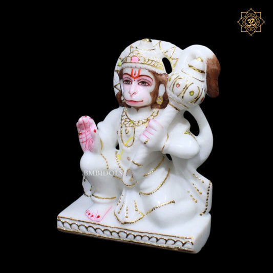 7inch Ashirwad Hanuman Murti in Makrana Marble for Ghar Mandir