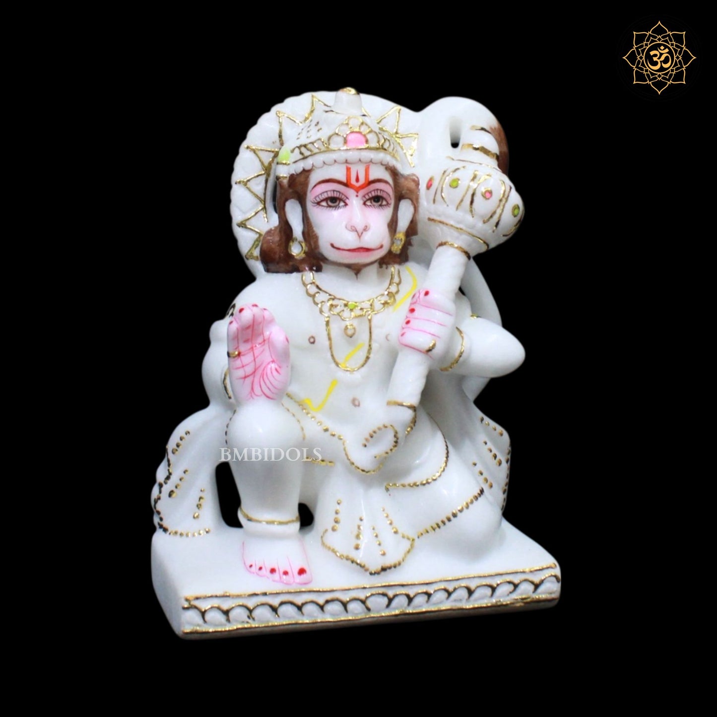 7inch Ashirwad Hanuman Murti in Makrana Marble for Ghar Mandir