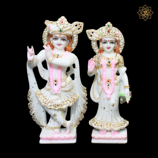 Pagdi Marble Radha Krishna Statue in 12inches in White Marble