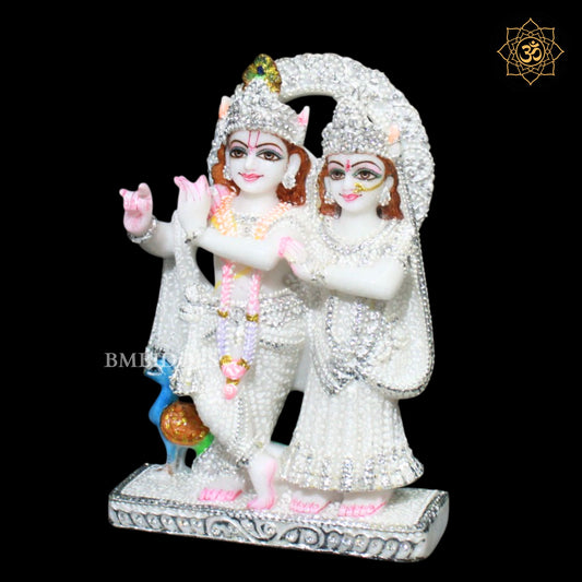 Jugal Radha Krishna Marble Murti in 9inches in Silver Diamond Work
