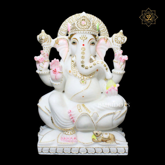 15inch Ganesh Bhagwan Murti in Makrana Marble on Lotus