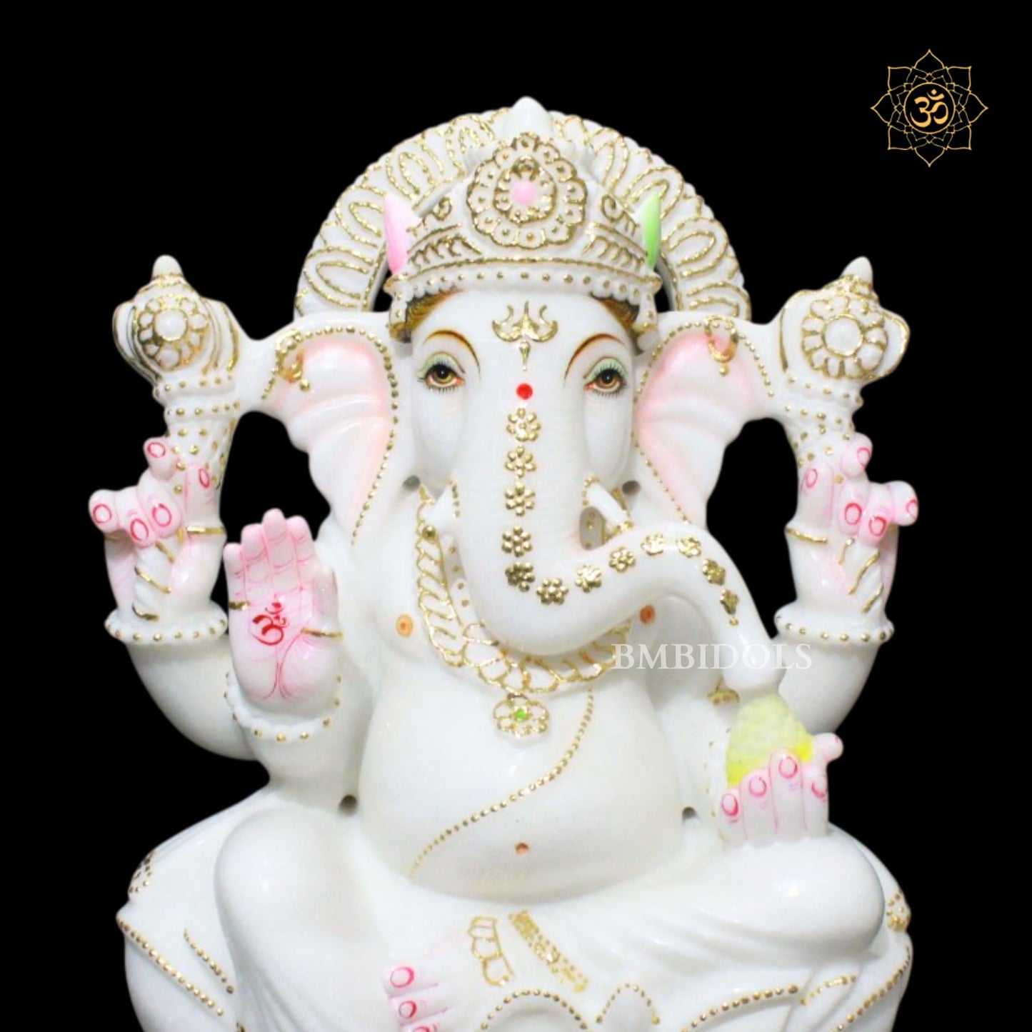 15inch Ganesh Bhagwan Murti in Makrana Marble on Lotus