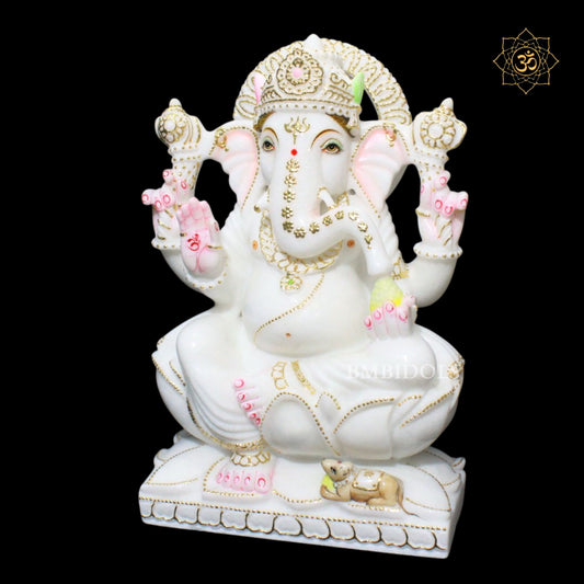 15inch Ganesh Bhagwan Murti in Makrana Marble on Lotus