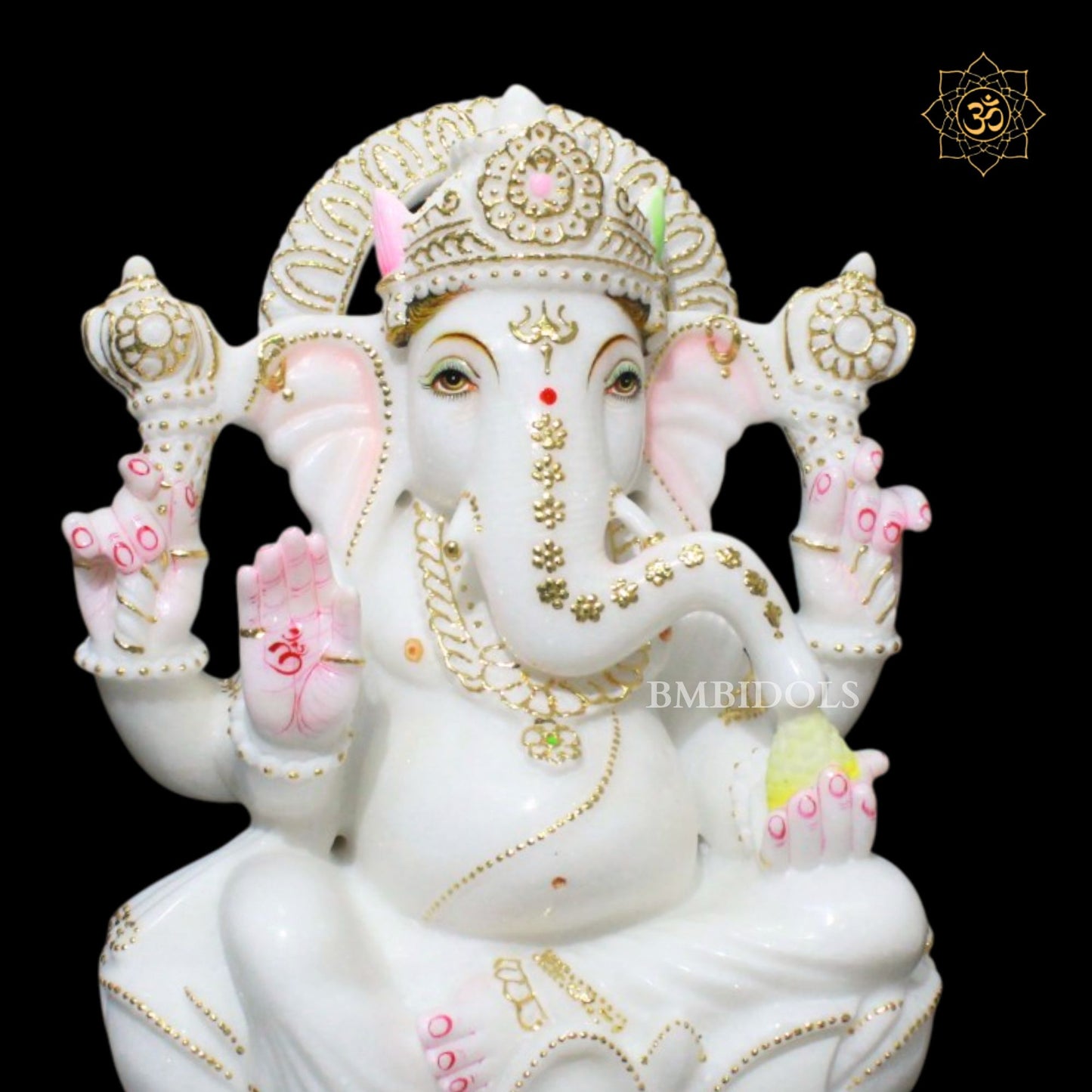 15inch Ganesh Bhagwan Murti in Makrana Marble on Lotus