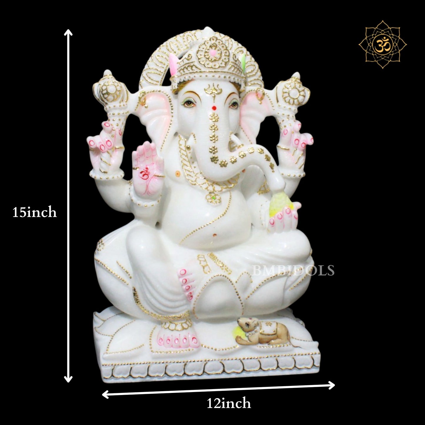 15inch Ganesh Bhagwan Murti in Makrana Marble on Lotus