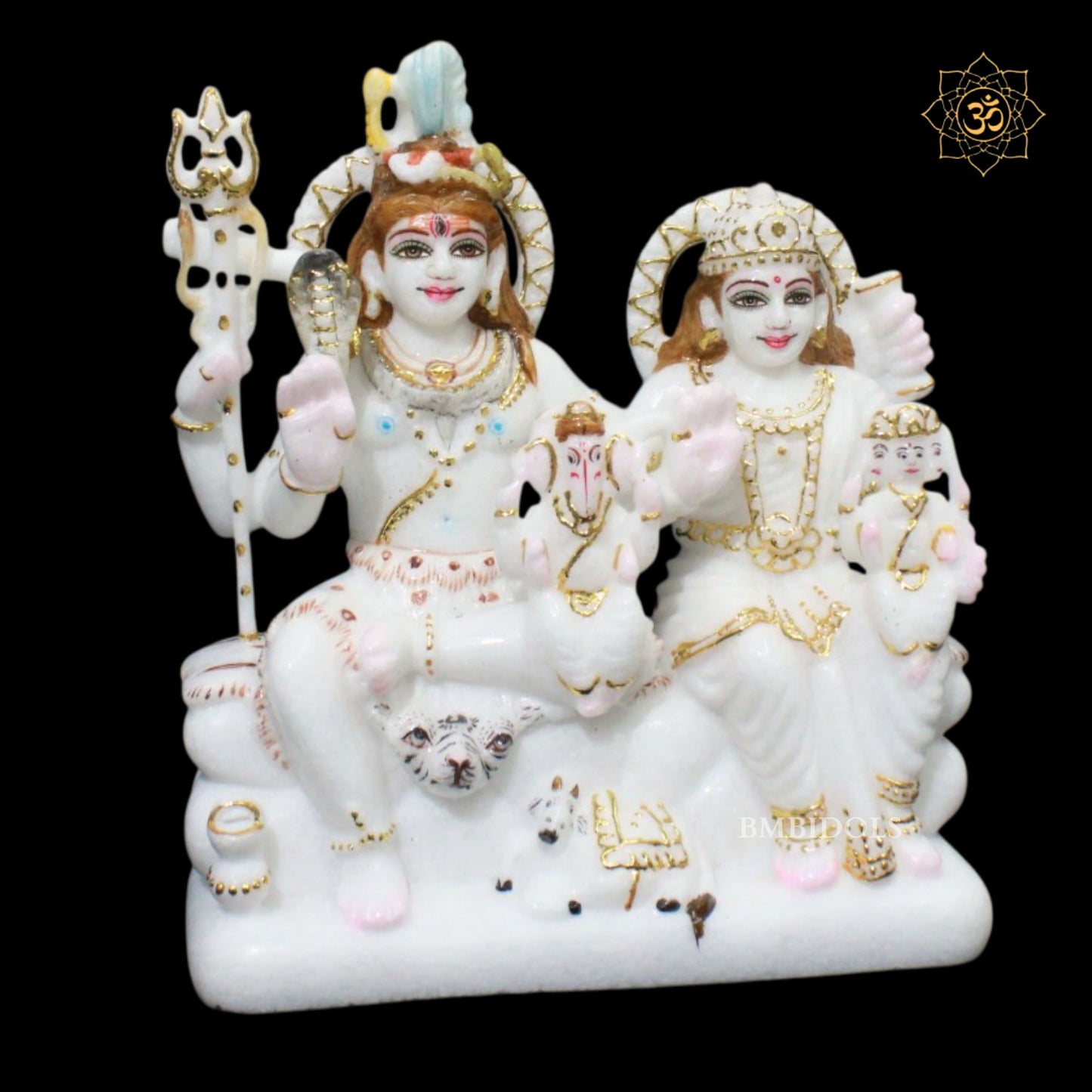 Shiv Parivar Marble Murti for Homes in 9inches with Ganesh and Kartikeya
