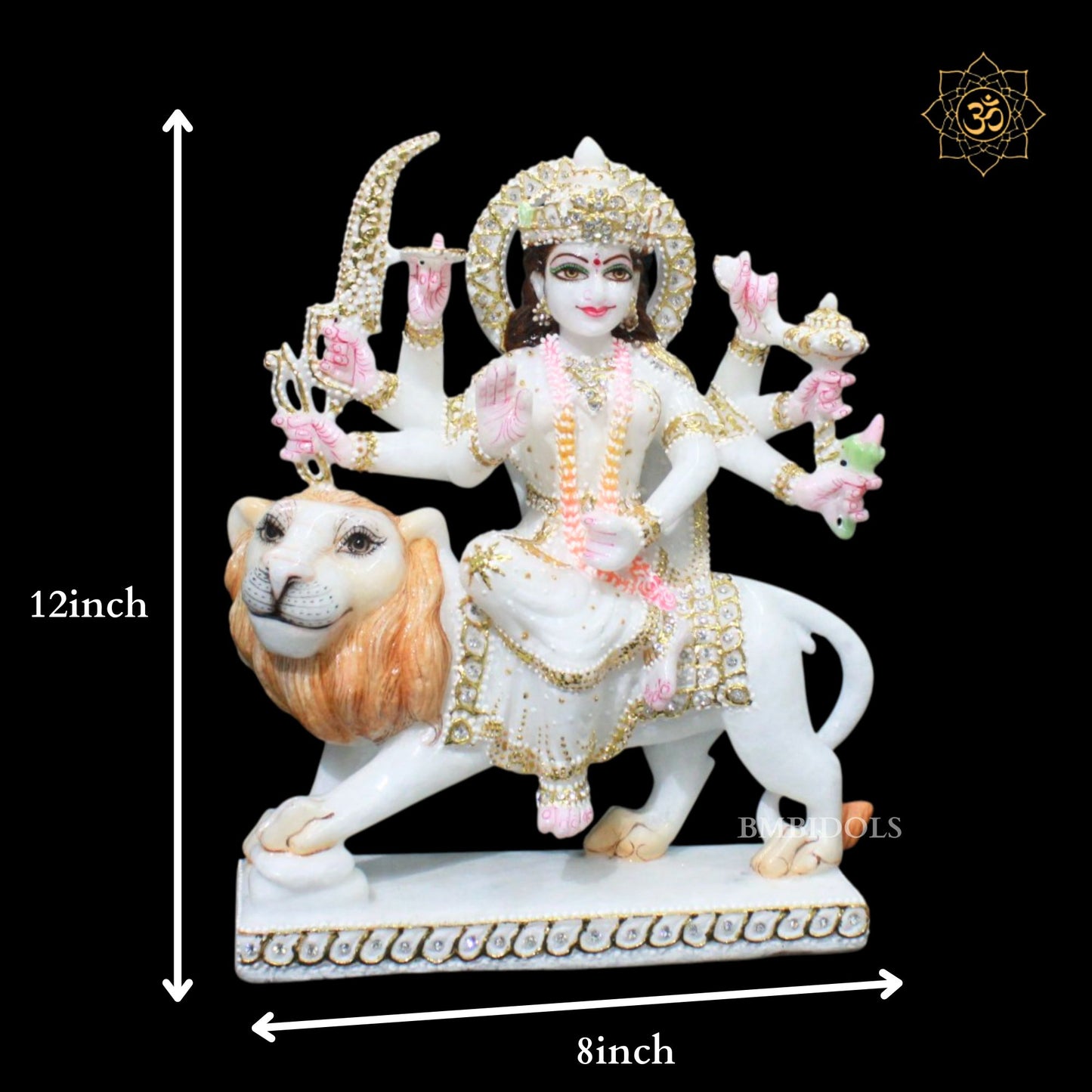 12inches Special Diamond Durga Maa Marble Statue in Makrana Marble