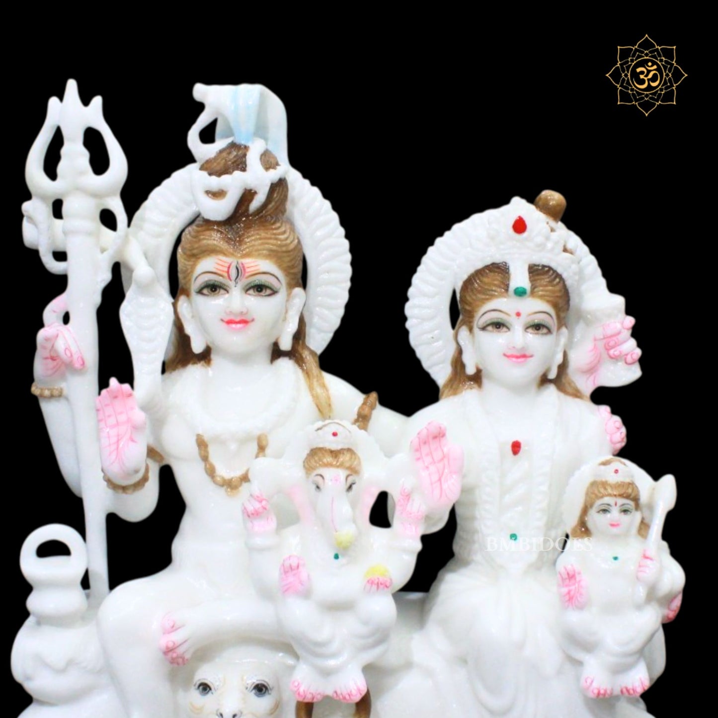 15inch Shiv Parivar Bhagwan Marble Murti in Pure White Marble