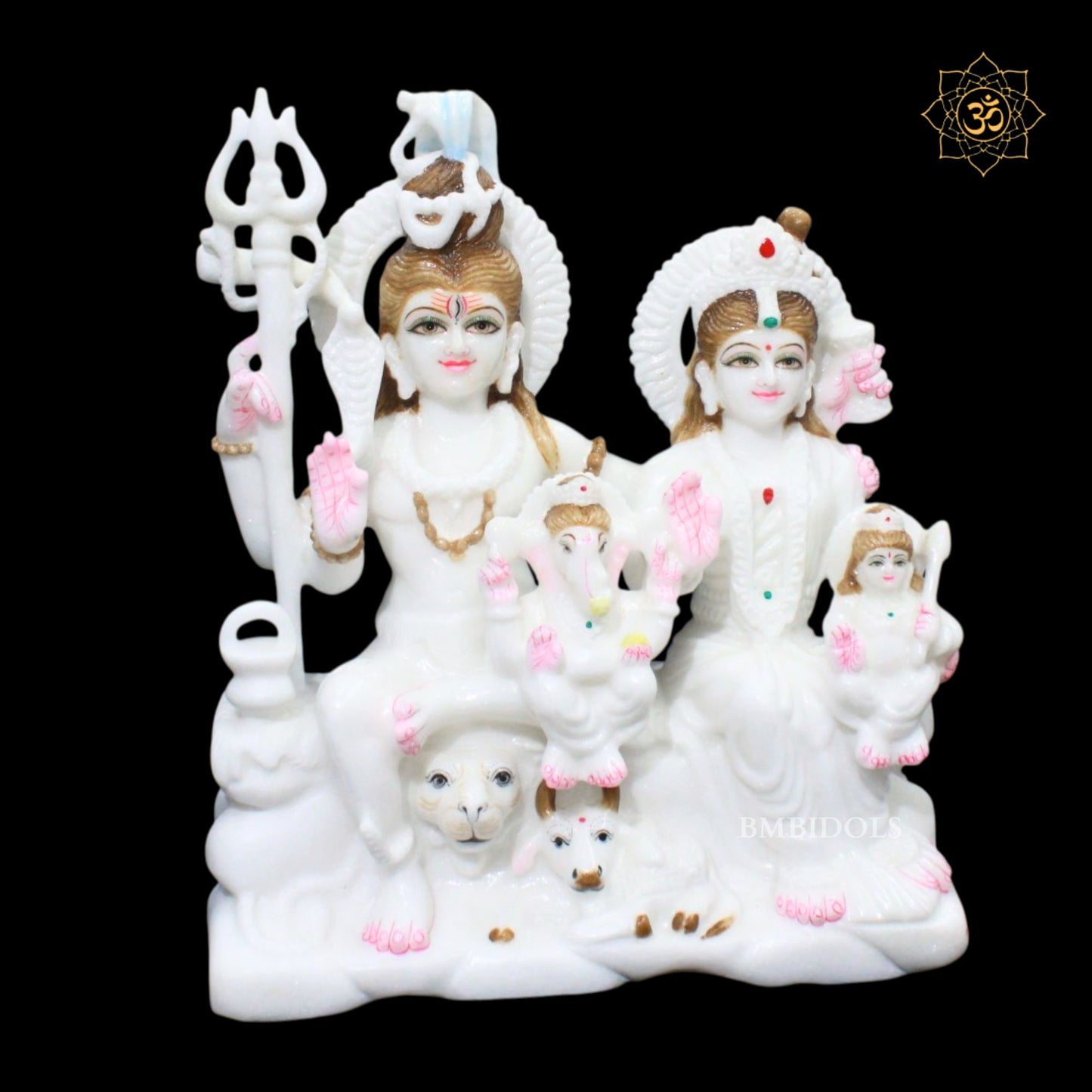 15inch Shiv Parivar Bhagwan Marble Murti in Pure White Marble