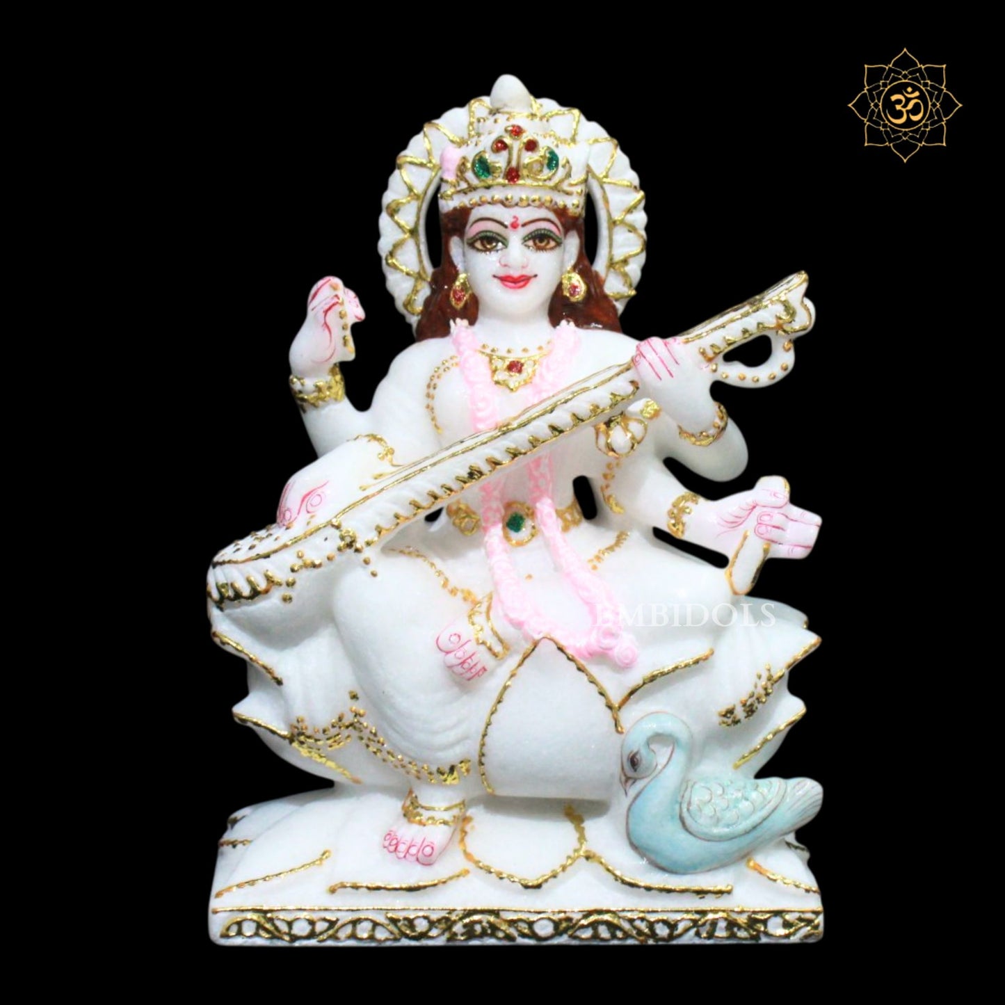 Marble Saraswati Maa Murti in 9inches for Ghar Mandirs