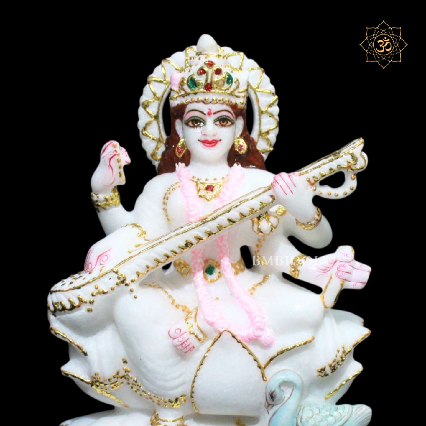 Marble Saraswati Maa Murti in 9inches for Ghar Mandirs