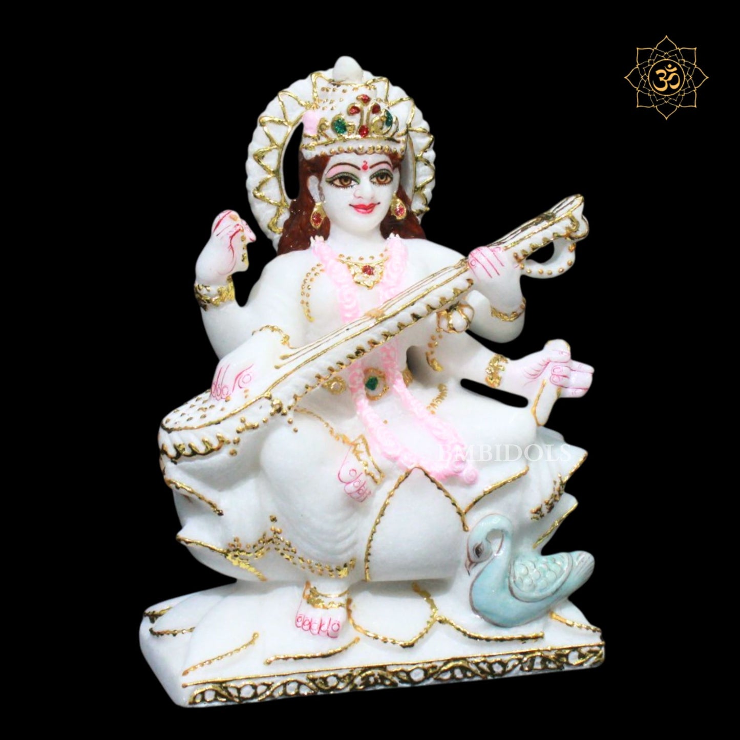 Marble Saraswati Maa Murti in 9inches for Ghar Mandirs