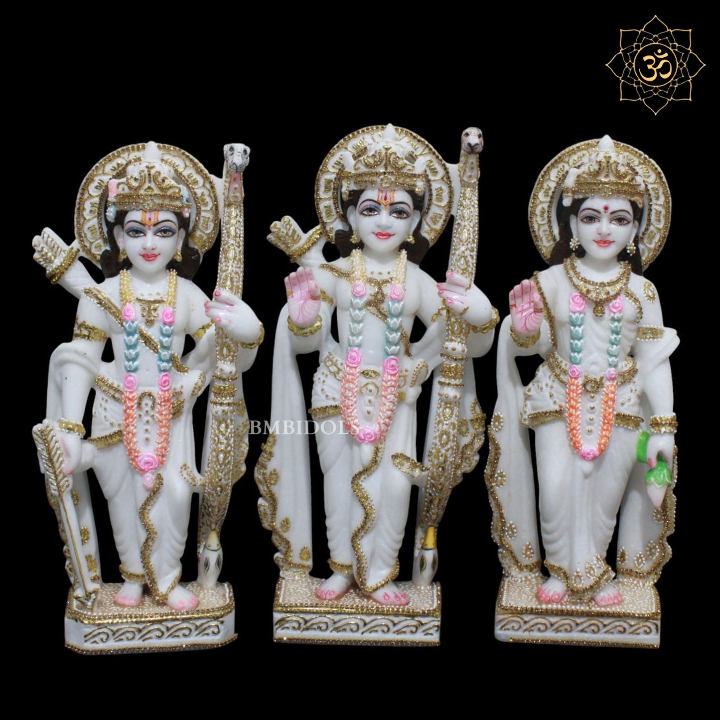 15inch Ram Darbar Marble Murti in Zari Work for Homes and Temples