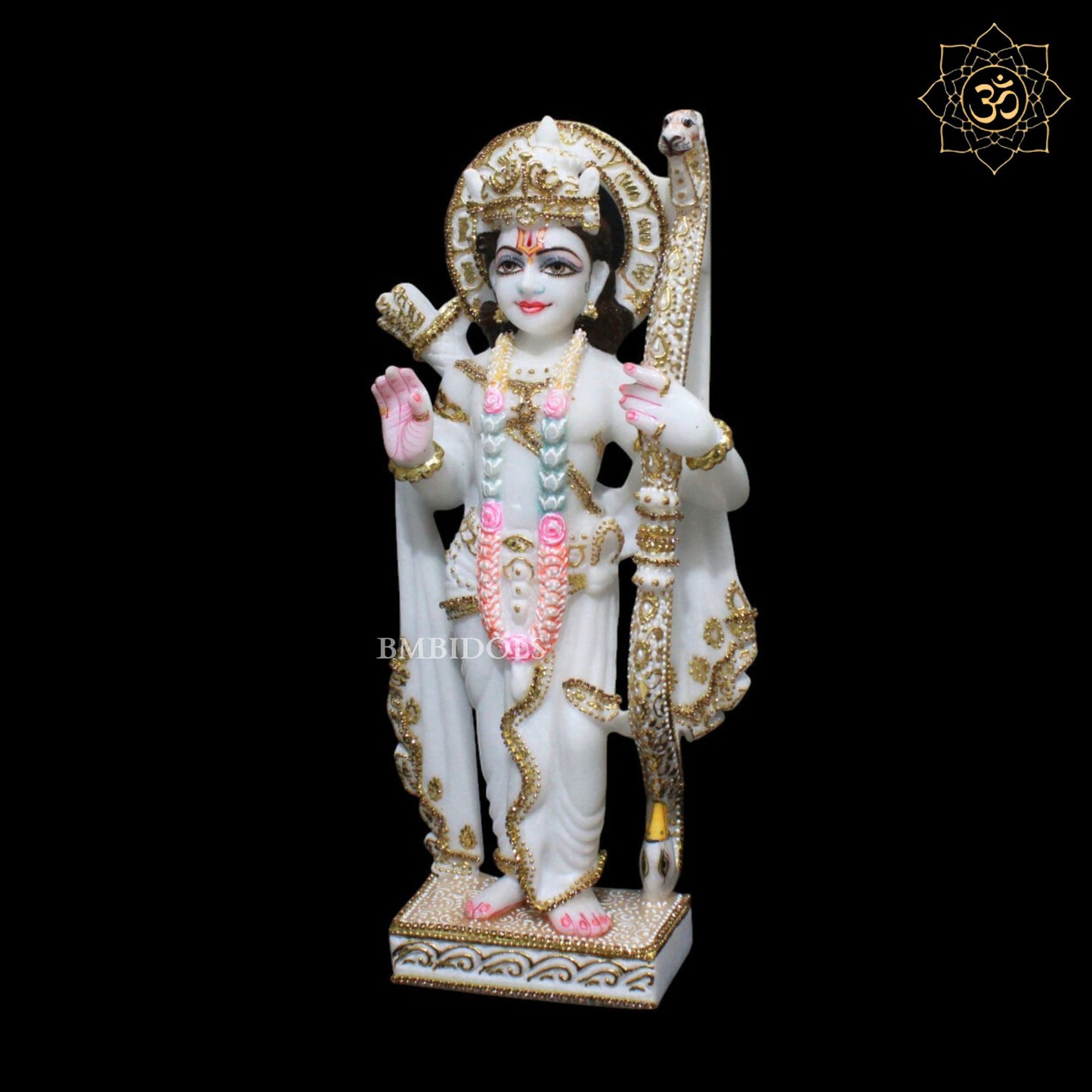 15inch Ram Darbar Marble Murti in Zari Work for Homes and Temples