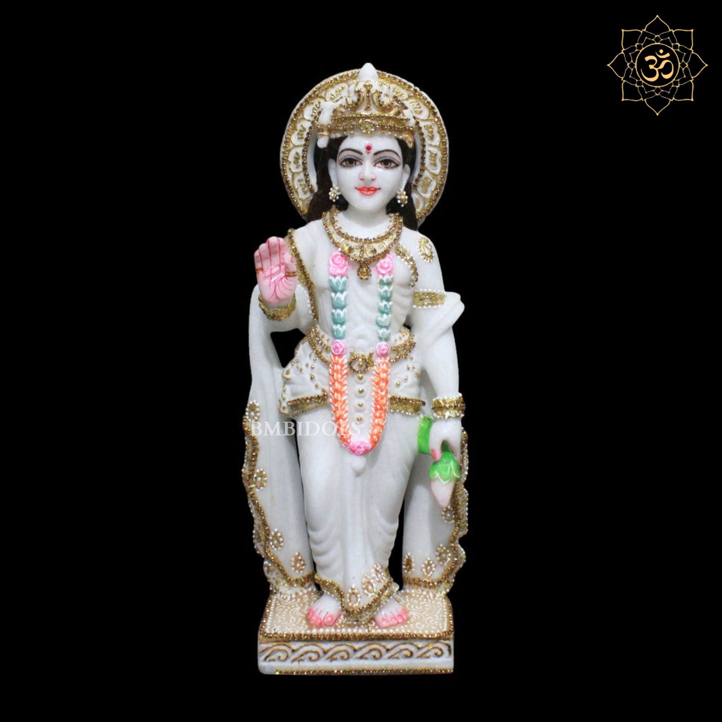 15inch Ram Darbar Marble Murti in Zari Work for Homes and Temples