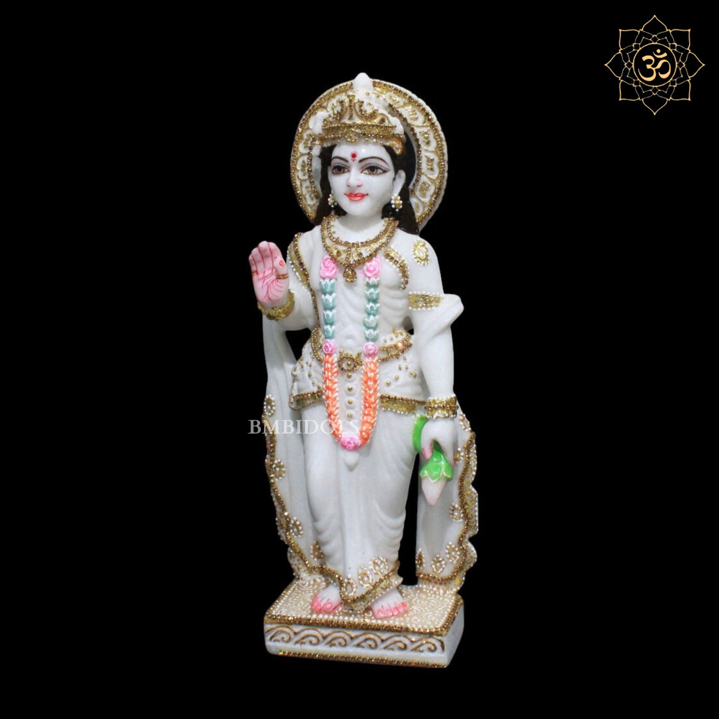 15inch Ram Darbar Marble Murti in Zari Work for Homes and Temples