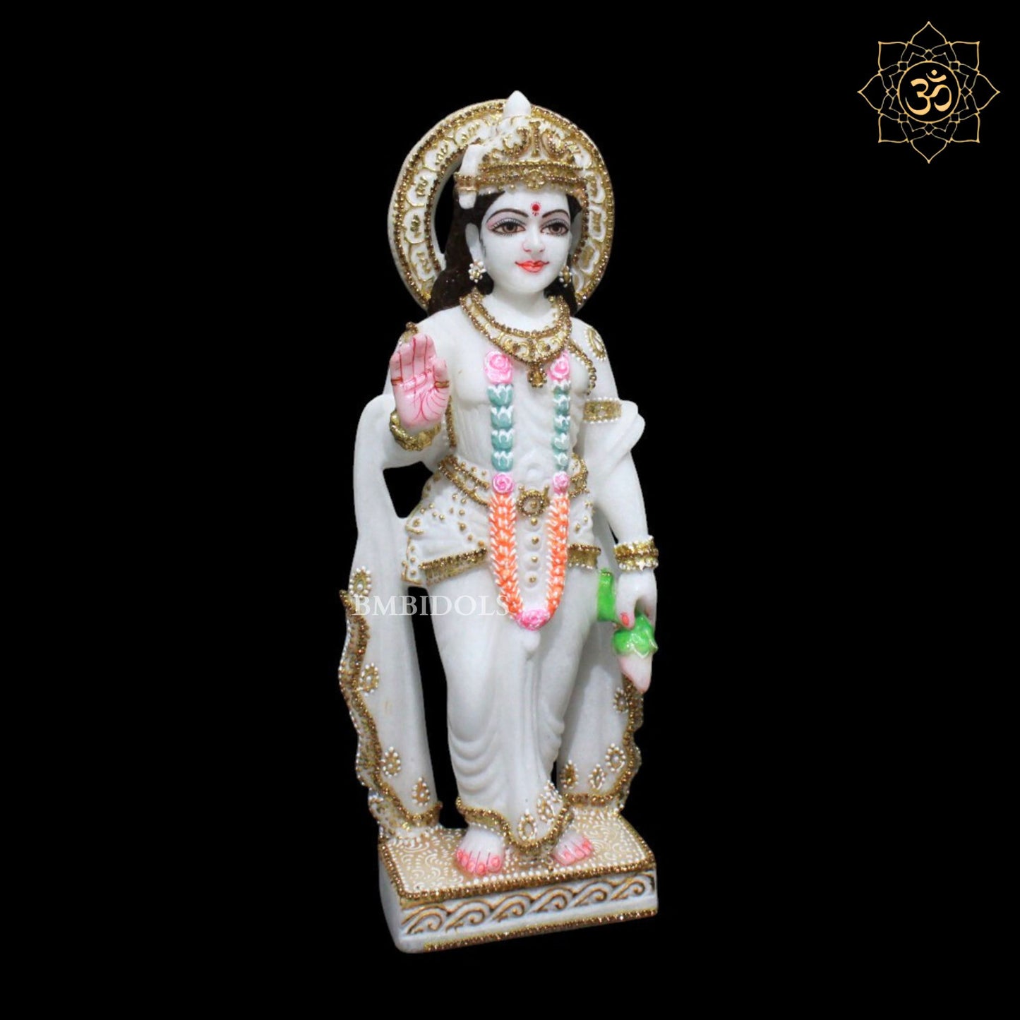 15inch Ram Darbar Marble Murti in Zari Work for Homes and Temples