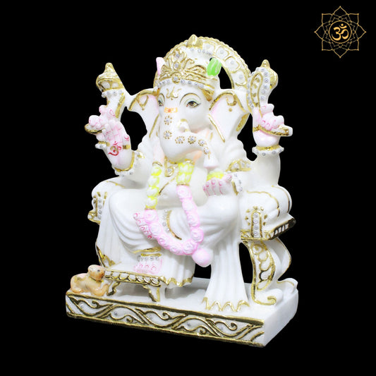 White Marble Ganesh Murti in 1feet for Homes and Temples