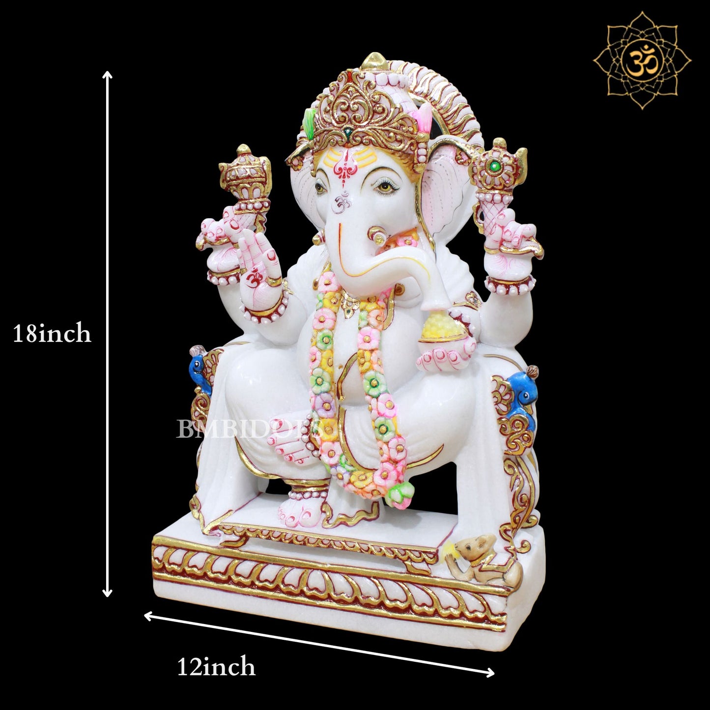 Marble Ganesh Murti in 1.5feet for Homes and Temples