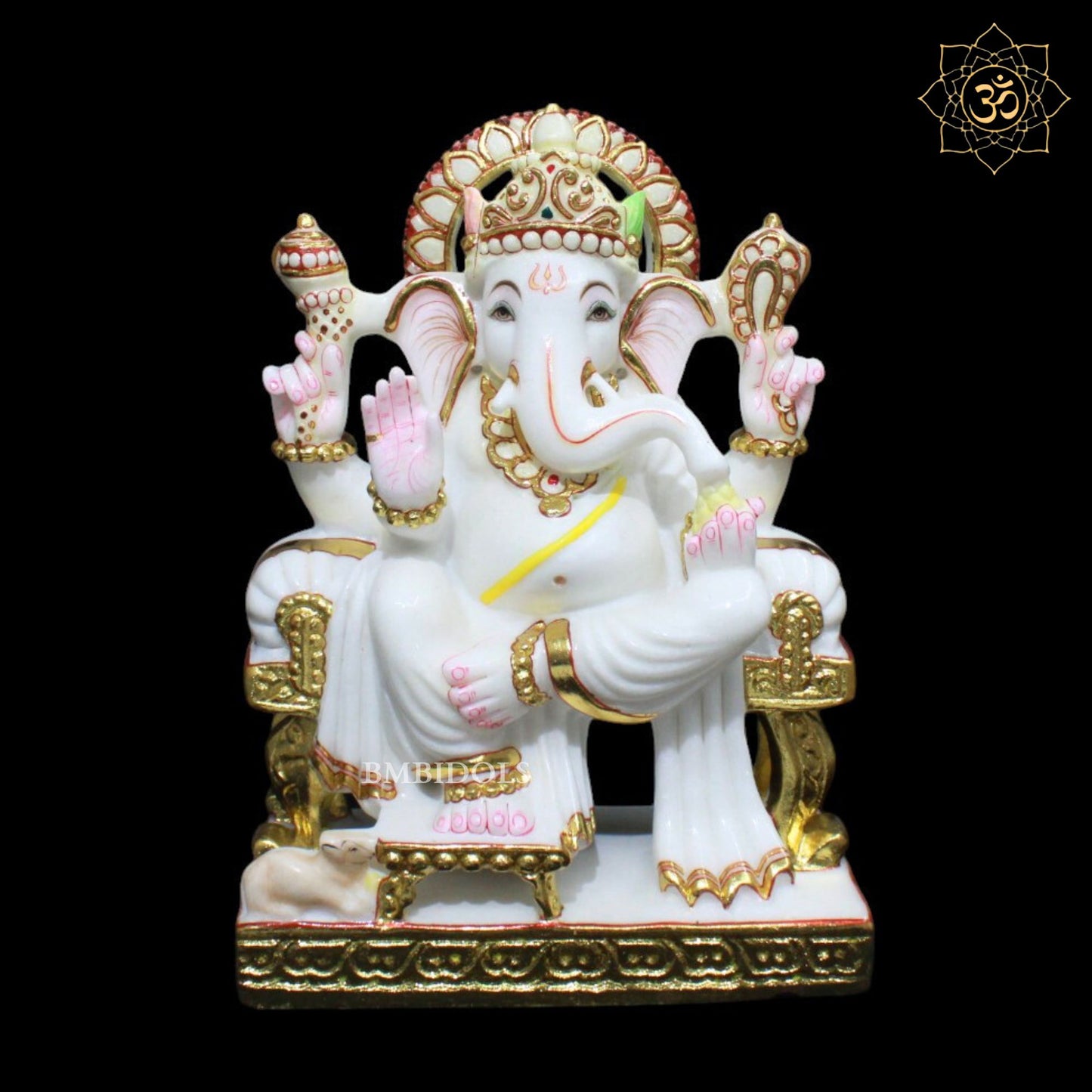 12inch Marble Ganesh Murti for Homes and Temples sitting on Chowki