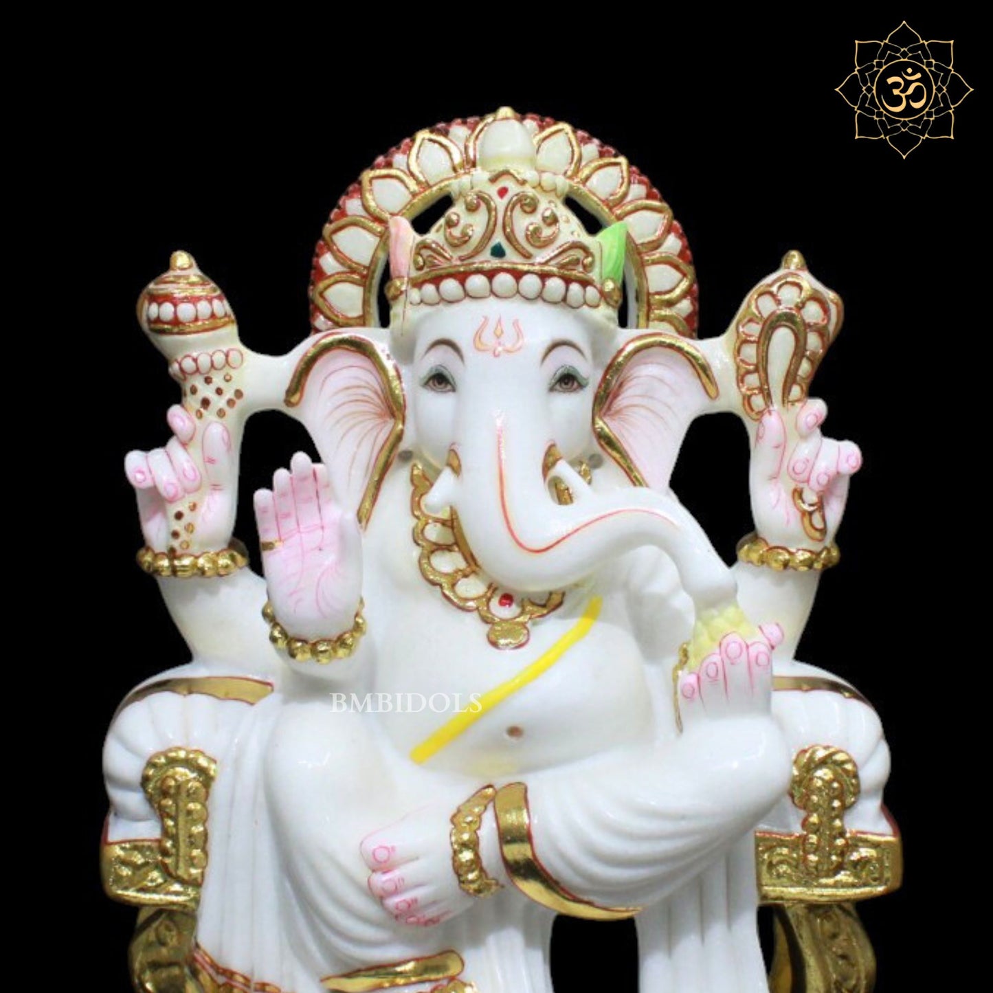 12inch Marble Ganesh Murti for Homes and Temples sitting on Chowki