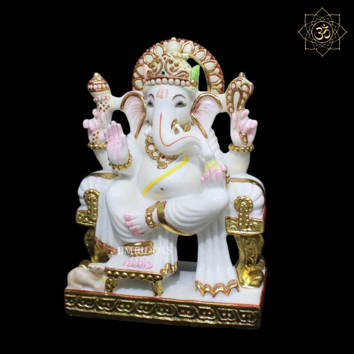 12inch Marble Ganesh Murti for Homes and Temples sitting on Chowki