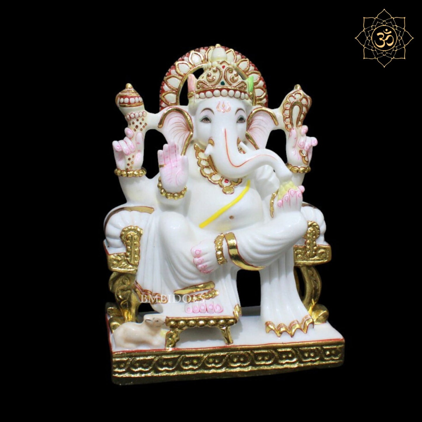 12inch Marble Ganesh Murti for Homes and Temples sitting on Chowki