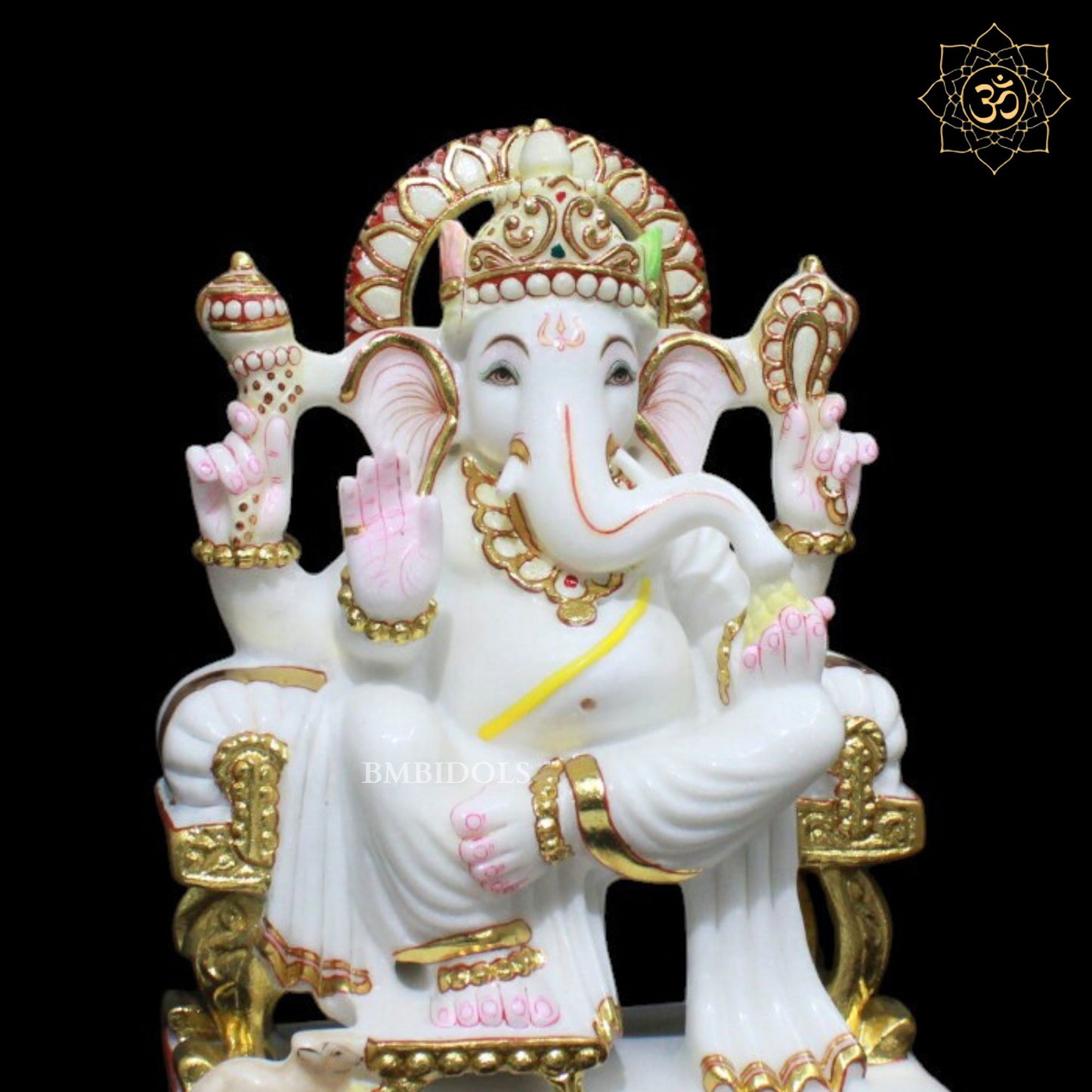 12inch Marble Ganesh Murti for Homes and Temples sitting on Chowki