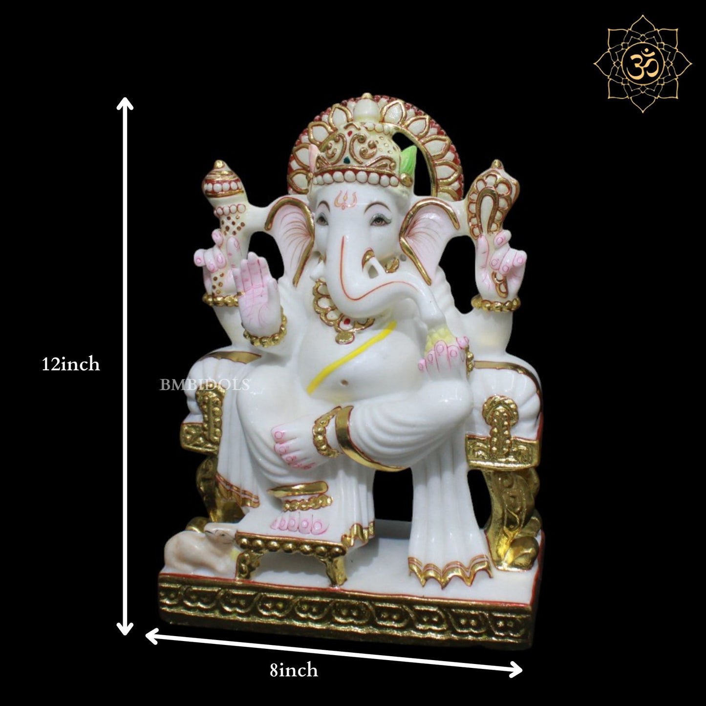 12inch Marble Ganesh Murti for Homes and Temples sitting on Chowki