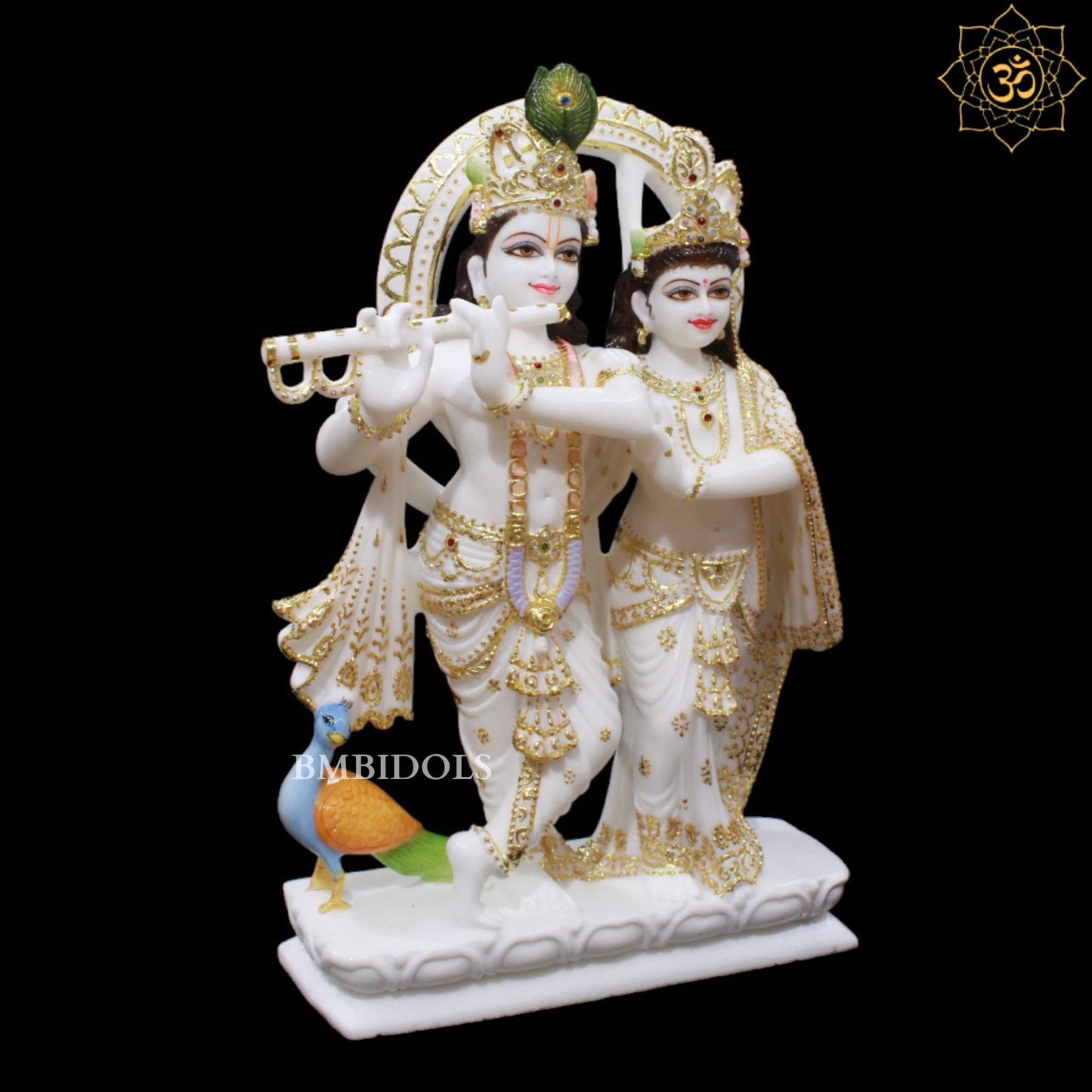 White Marble Jugal Radha Krishna in 18inches for Homes and Temples