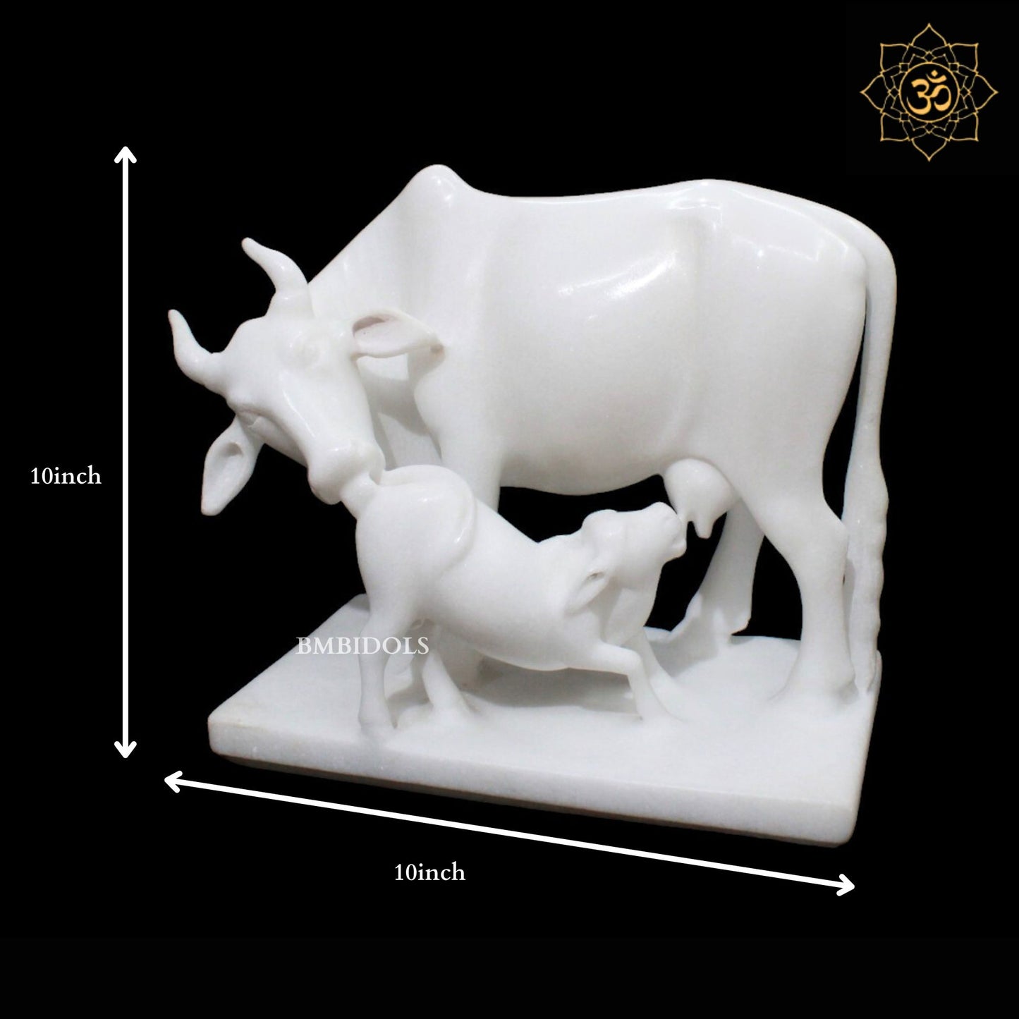 White Marble Cow & Calf Statue in 10inch for Decoration Purpose