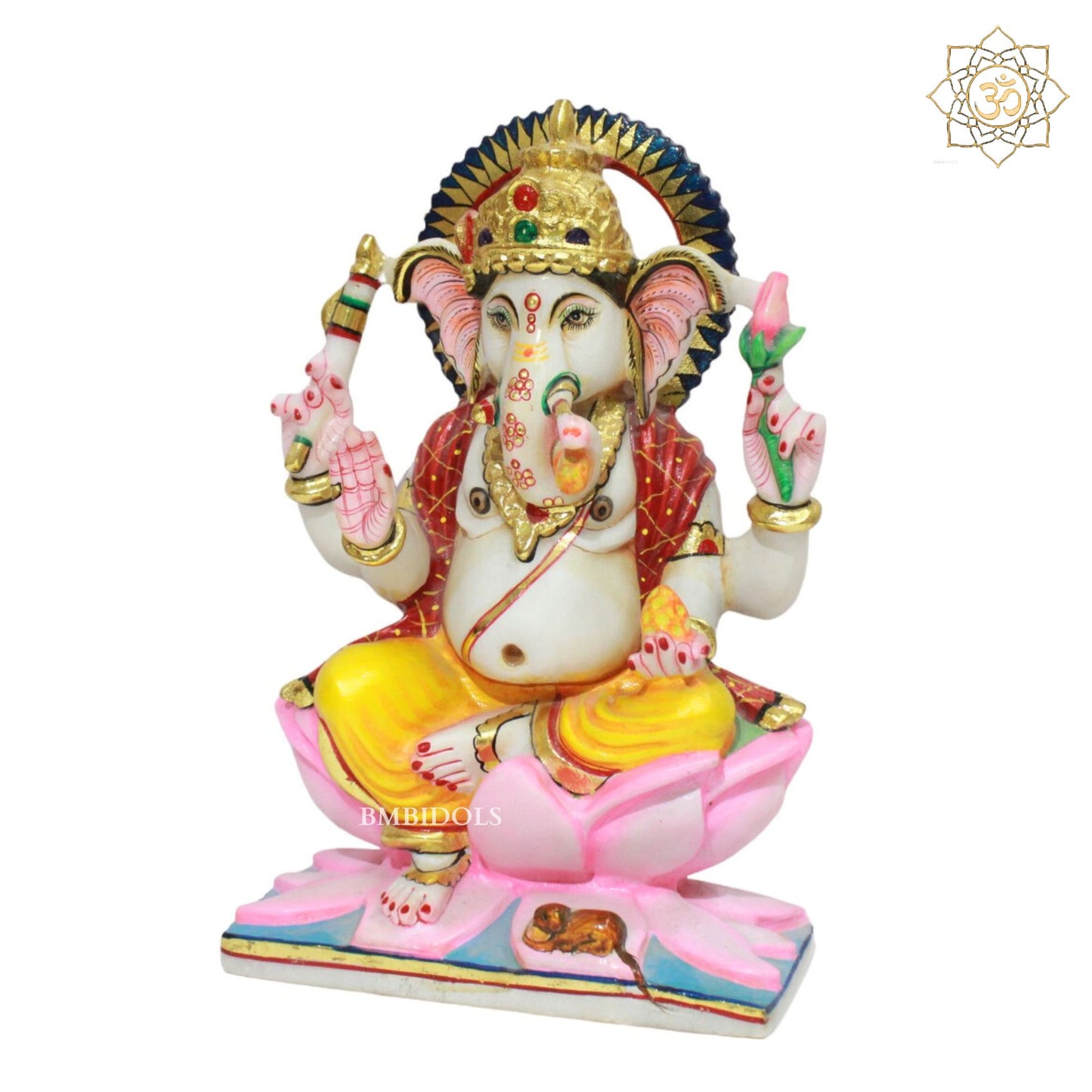 Marble Ganesh Murti in Full Coloured in 10inch for Homes and Temples