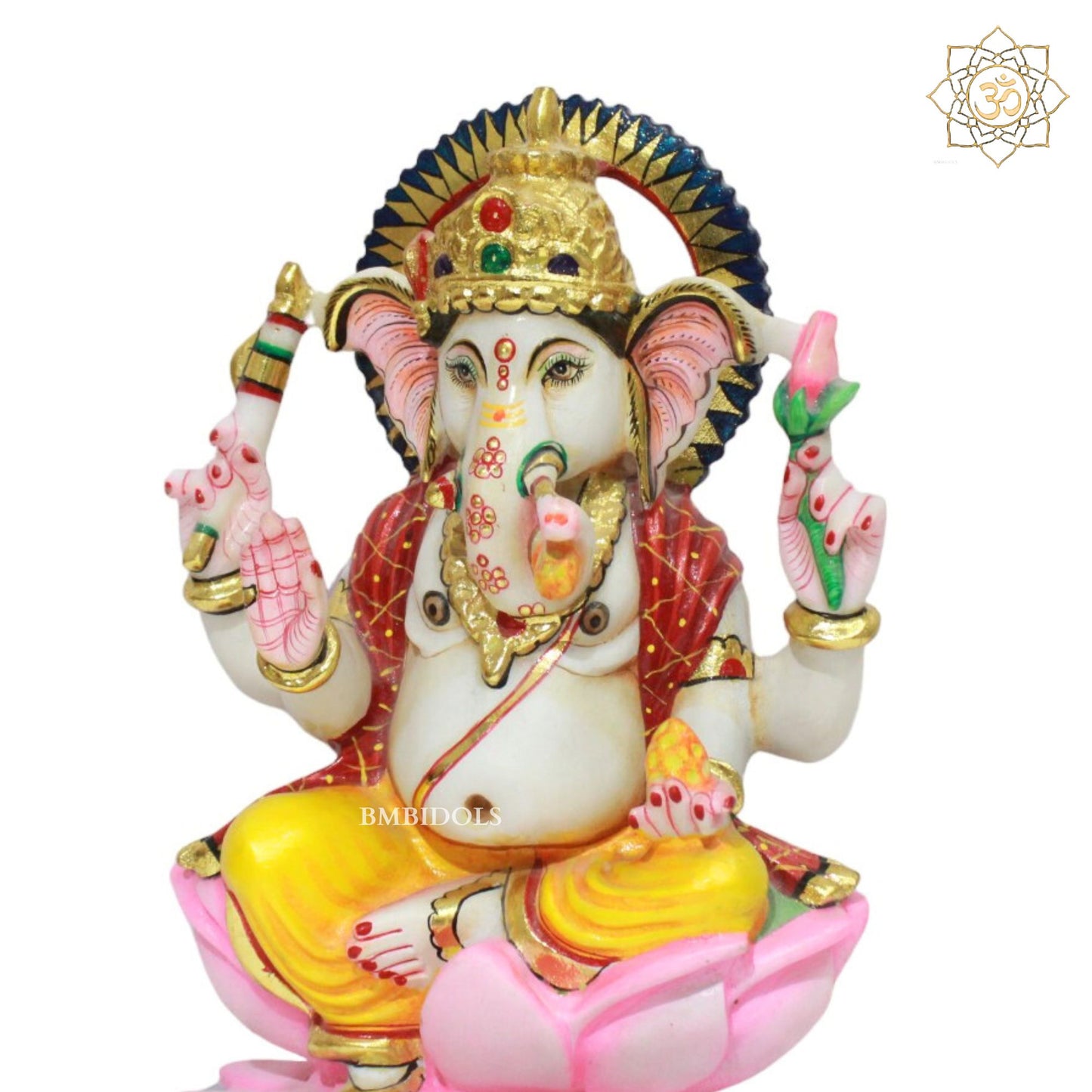 Marble Ganesh Murti in Full Coloured in 10inch for Homes and Temples