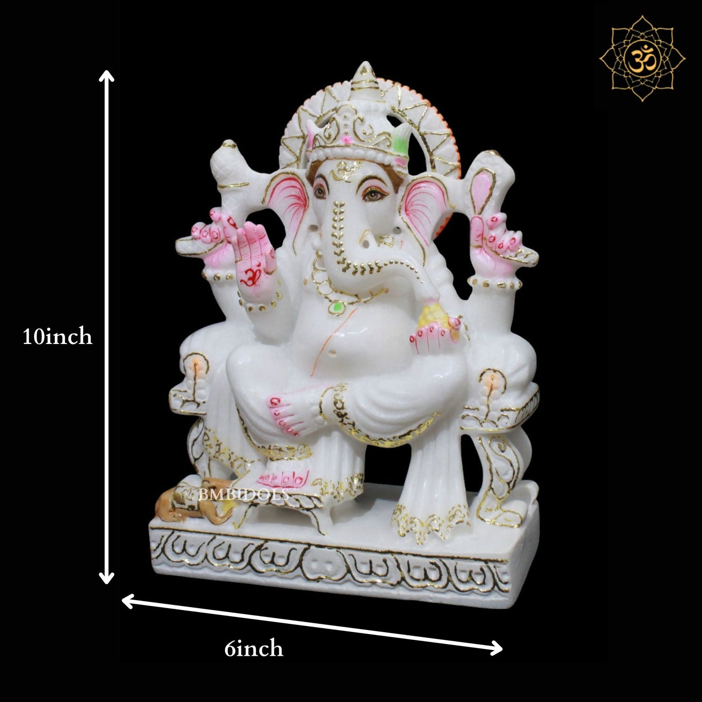 White Marble Ganesh Murti in Makrana Marble in 9inch