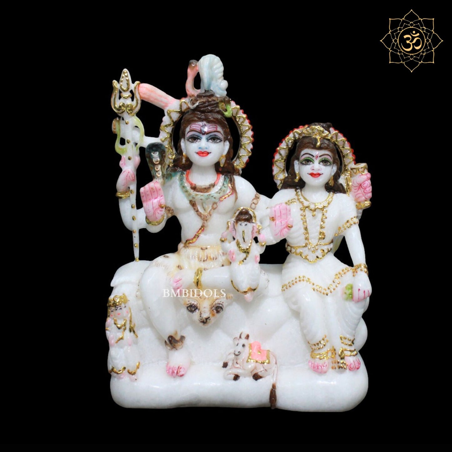 Beautiful Shiva Parivar Marble Murti in 9inch for Homes and Temples