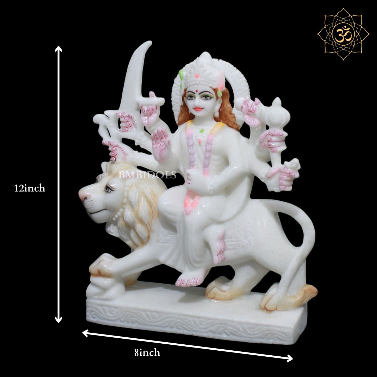 White Marble Durga Murti for Homes and Temples in 1feet