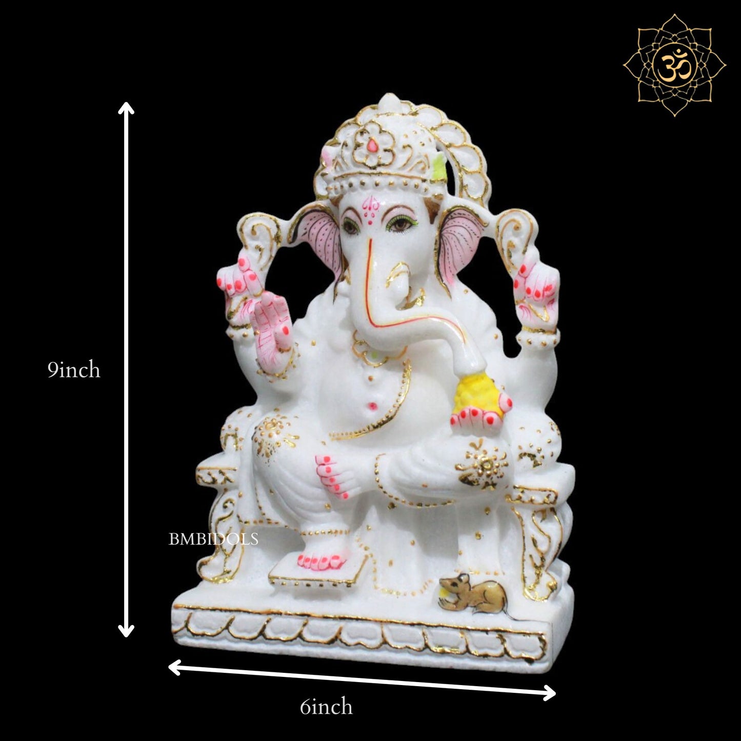 Marble Ganpati Murti for Homes and Temples in 9inches in Makrana Marble