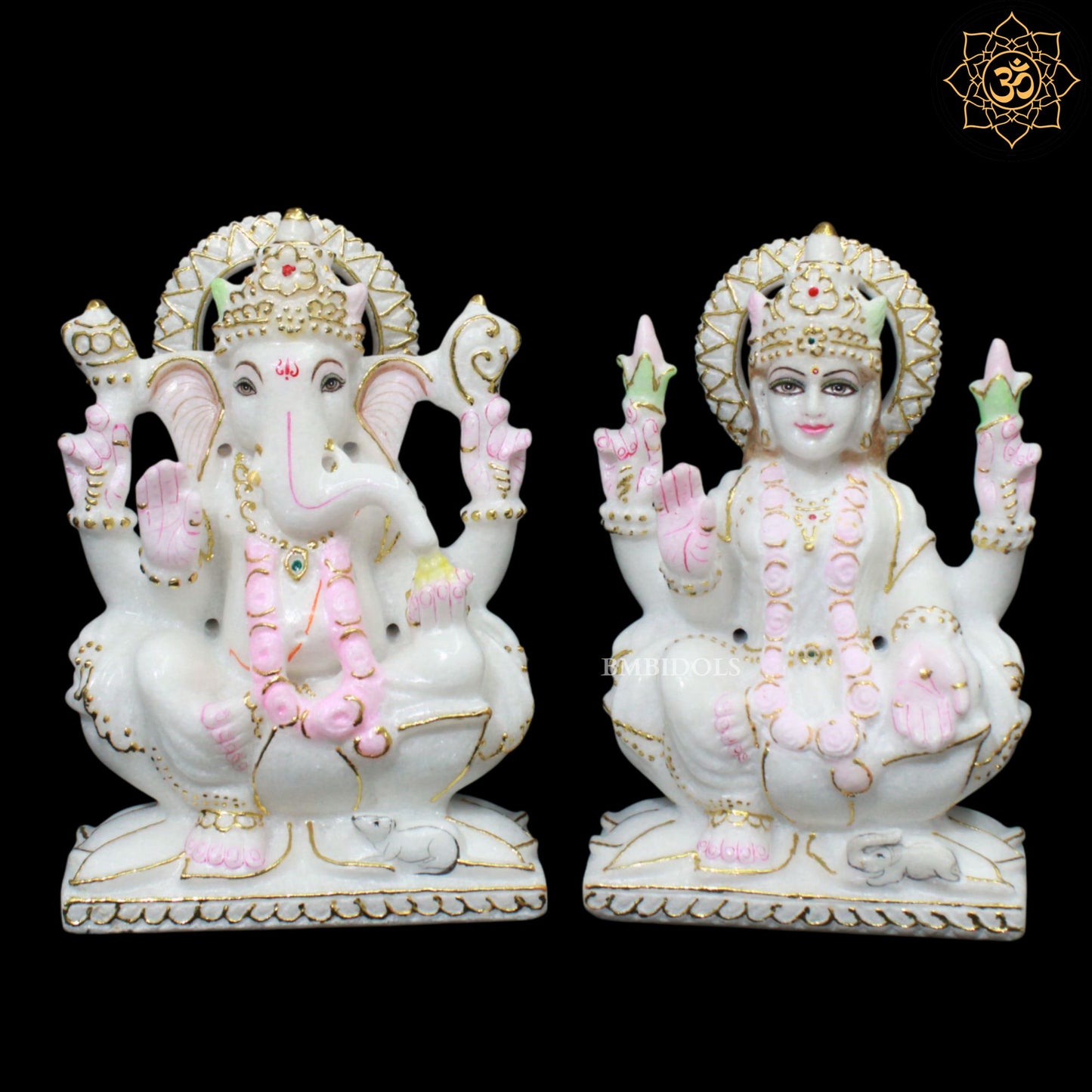 Marble Ganesh Lakshmi Murti made in pure white Marble in 9inches