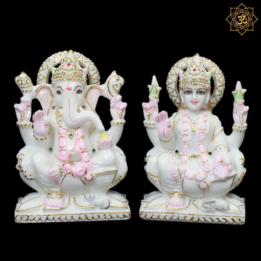 Marble Ganesh Lakshmi Murti made in pure white Marble in 9inches