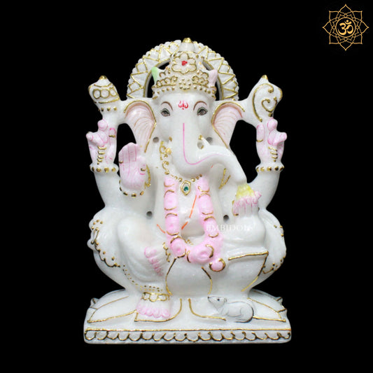 Marble Ganesh Lakshmi Murti made in pure white Marble in 9inches