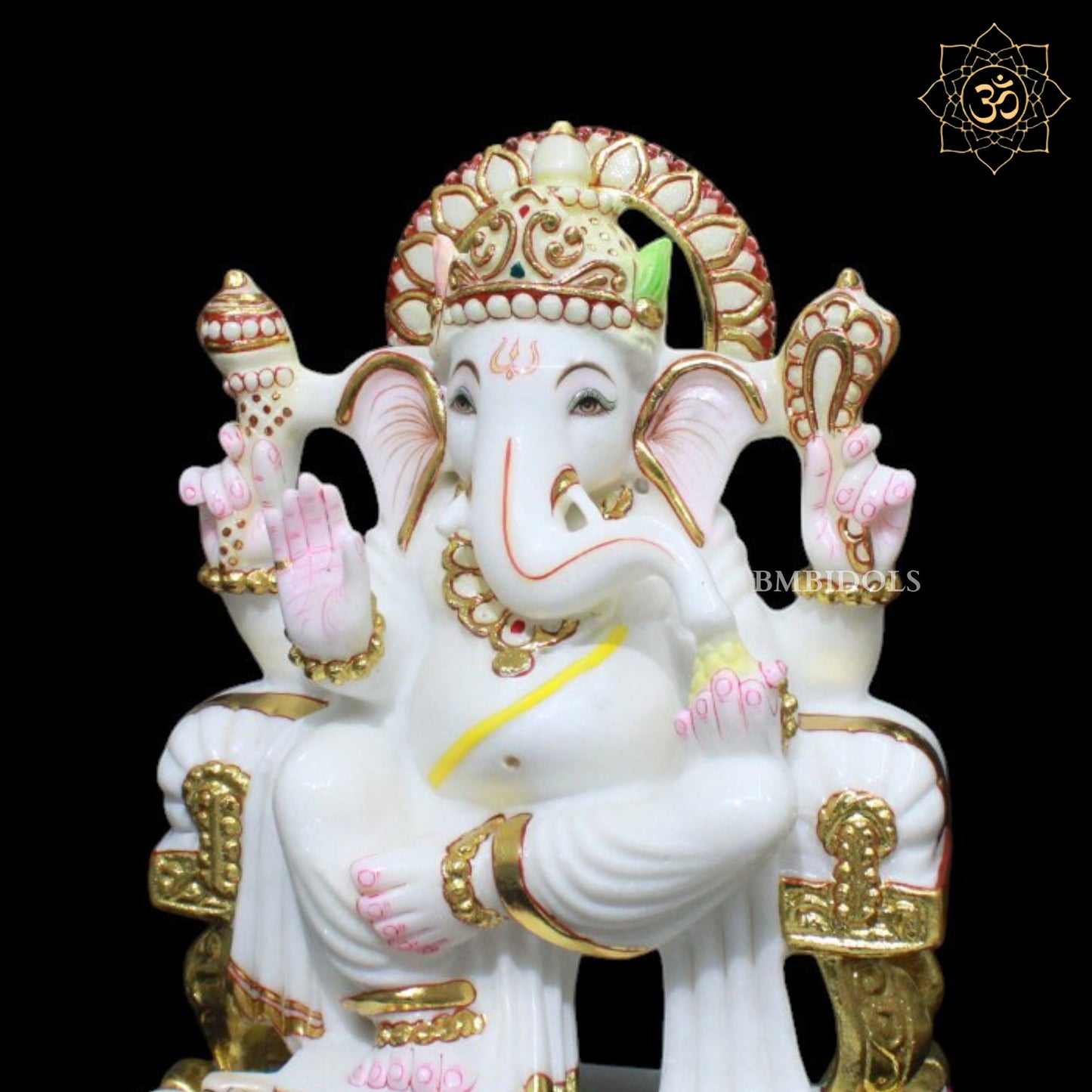 12inch Marble Ganesh Murti for Homes and Temples sitting on Chowki