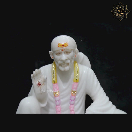 Marble Dwarka Mai Sai Baba Statue in 12inches for Homes and Temples